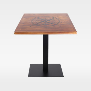 Vintage Rustic Square Nautical Compass Engraved Wooden Table Top