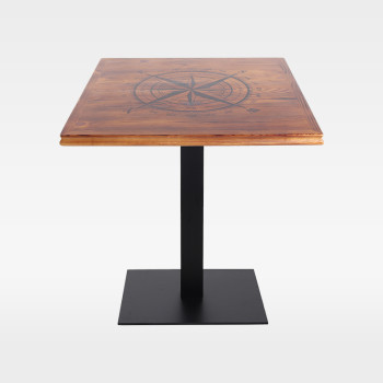 Vintage Rustic Square Nautical Compass Engraved Wooden Table Top