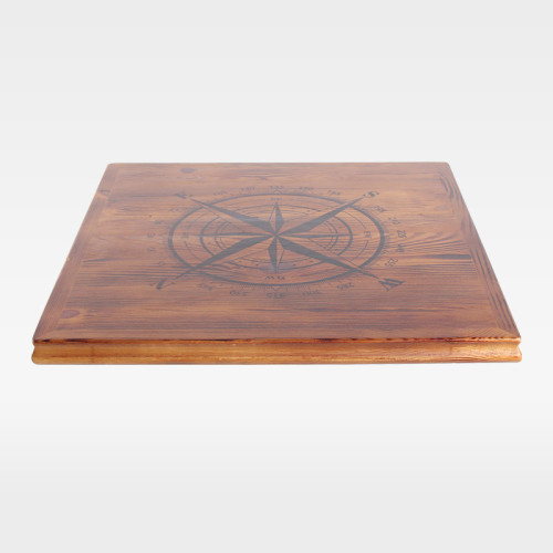 Vintage Rustic Square Nautical Compass Engraved Wooden Table Top