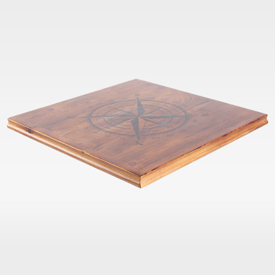 Vintage Rustic Square Nautical Compass Engraved Wooden Table Top