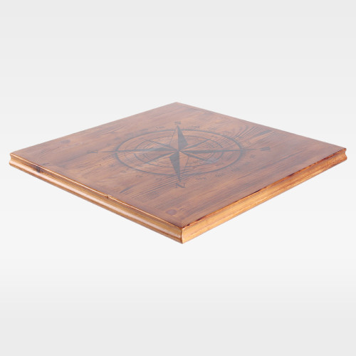 Vintage Rustic Square Nautical Compass Engraved Wooden Table Top