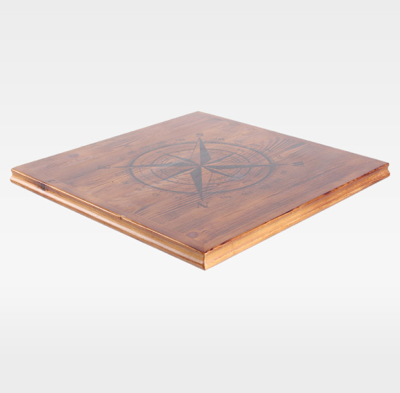 Vintage Rustic Square Nautical Compass Engraved Wooden Table Top