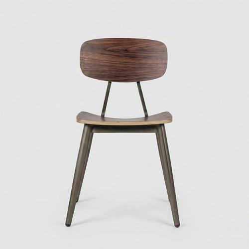 Industrial Style Metal Walnut Plyood Commercial Hotel Dining Chair