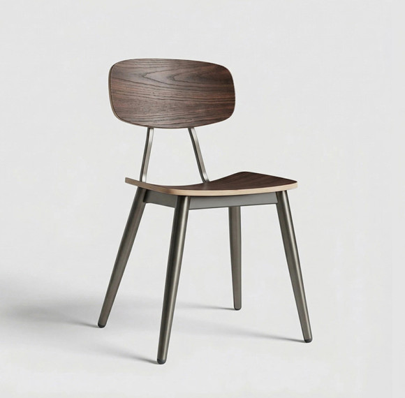 Industrial Style Metal Walnut Plyood Commercial Hotel Dining Chair