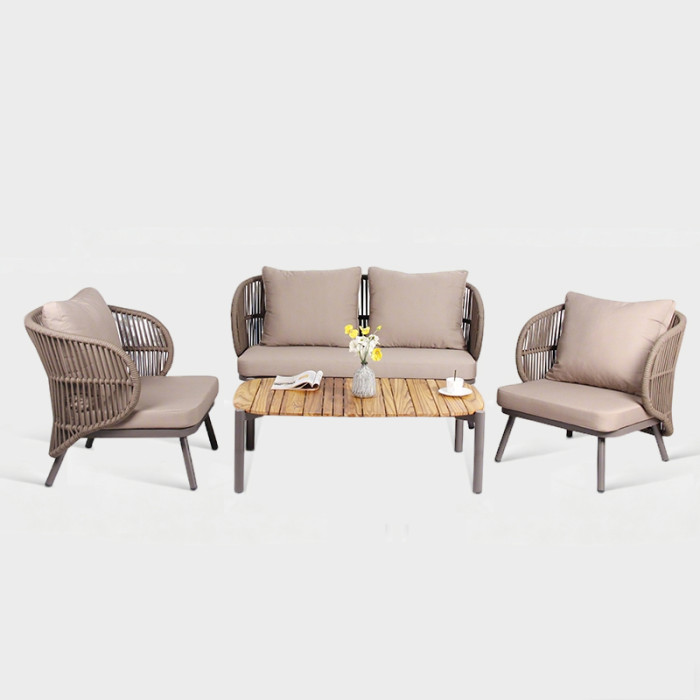 Weather Resistant 4 Piece Rope Weave Outdoor Sofa Set For Hotel & Resort