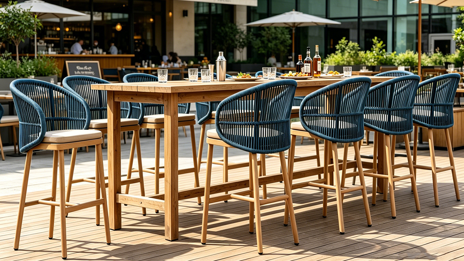 Contemporary Woven Rope Hotel Outdoor Patio Bar Chair