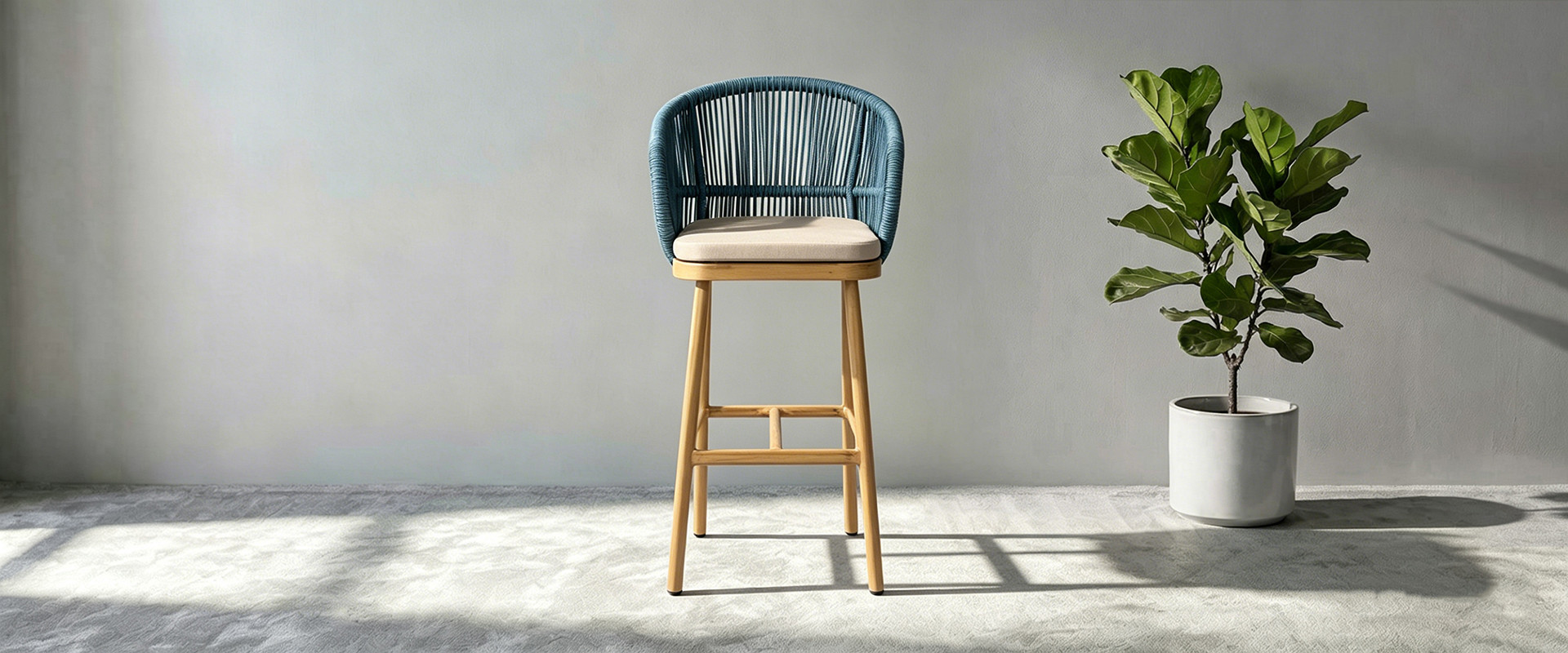 Contemporary Woven Rope Hotel Outdoor Patio Bar Chair