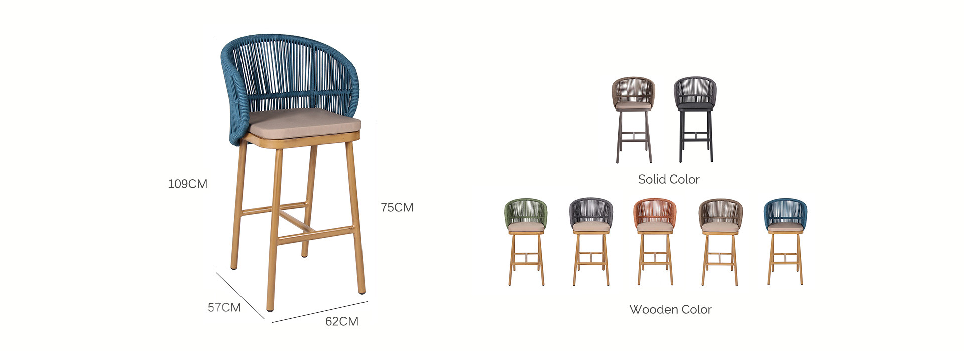 Contemporary Woven Rope Hotel Outdoor Patio Bar Chair