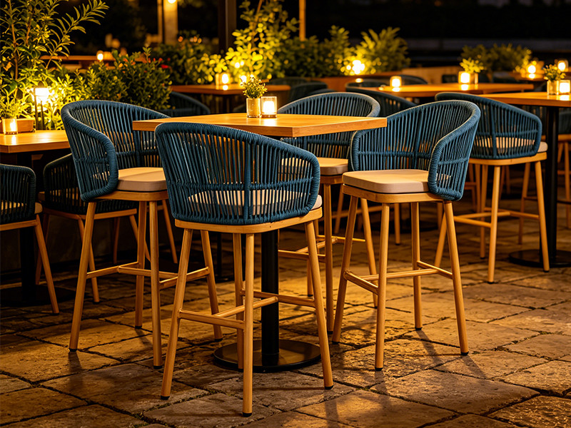 Contemporary Woven Rope Hotel Outdoor Patio Bar Chair
