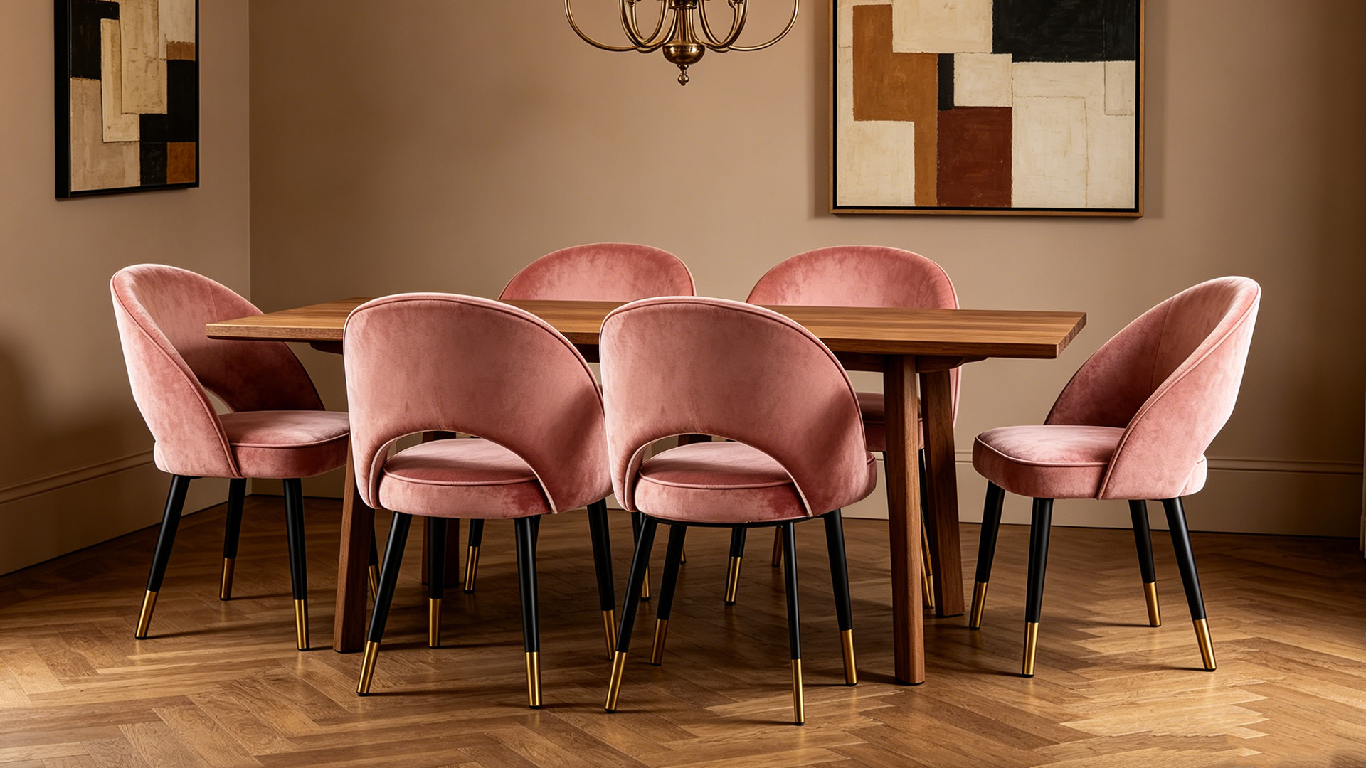 Elegant Hotel Pink Velvet Dining Chair With Gold Metal Legs 