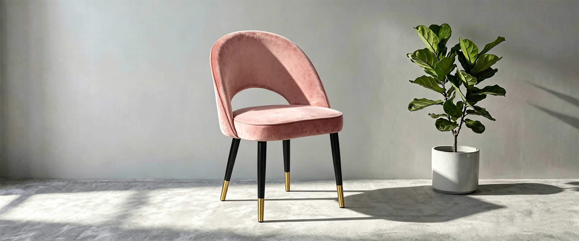 Elegant Hotel Pink Velvet Dining Chair With Gold Metal Legs 