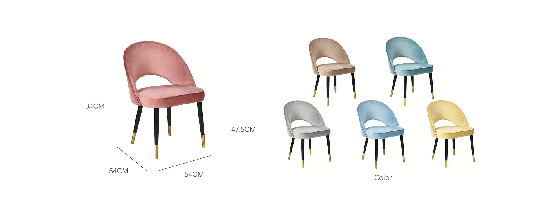 Elegant Hotel Pink Velvet Dining Chair With Gold Metal Legs 