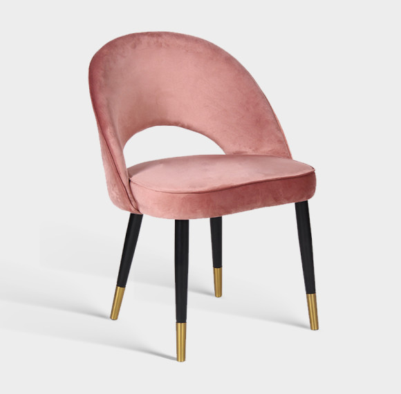Elegant Hotel Pink Velvet Dining Chair With Gold Metal Legs
