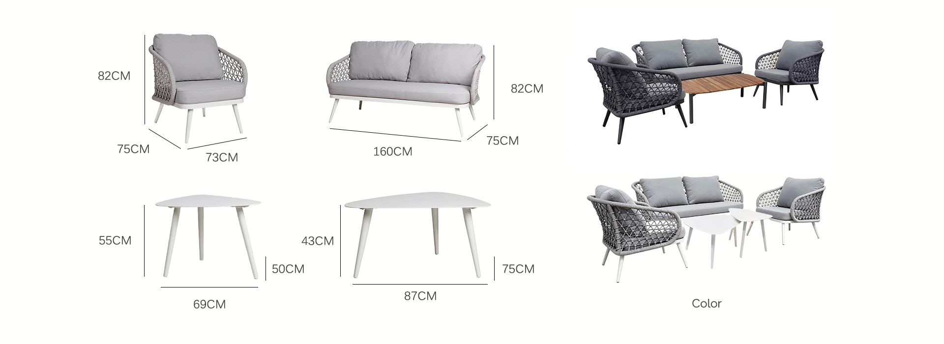 Waterproof Aluminum Outdoor Rope Sofa Set