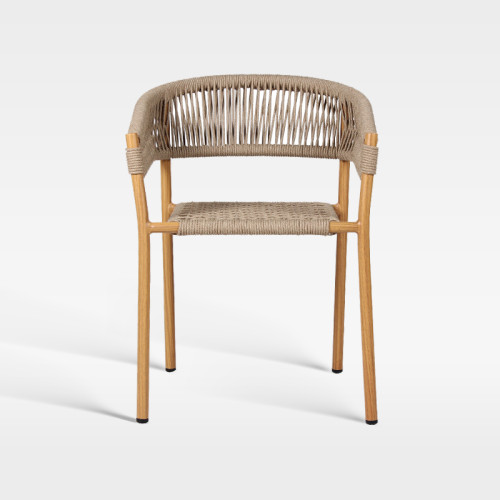 Commercial Outdoor Hotel Rope Weave Wood-Look Arm Chair