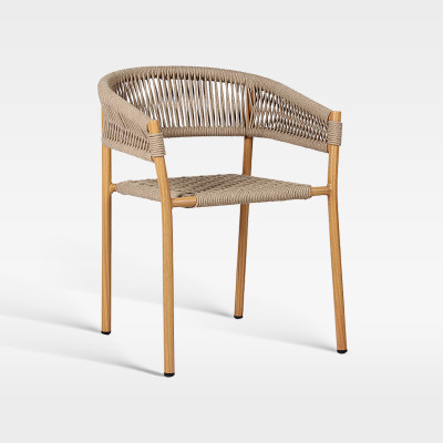 Commercial Outdoor Hotel Rope Weave Wood-Look Arm Chair