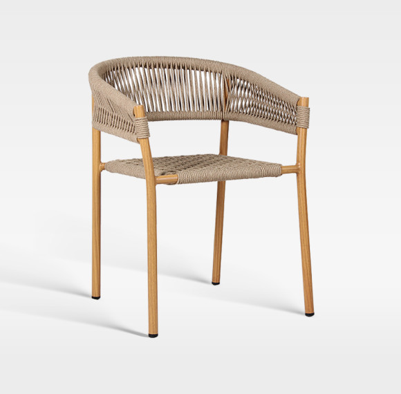 Commercial Outdoor Hotel Rope Weave Wood-Look Arm Chair