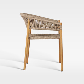 Commercial Outdoor Hotel Rope Weave Wood-Look Arm Chair