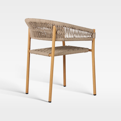 Commercial Outdoor Hotel Rope Weave Wood-Look Arm Chair