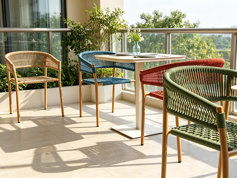 Commercial Outdoor Hotel Rope Weave Wood-Look Arm Chair
