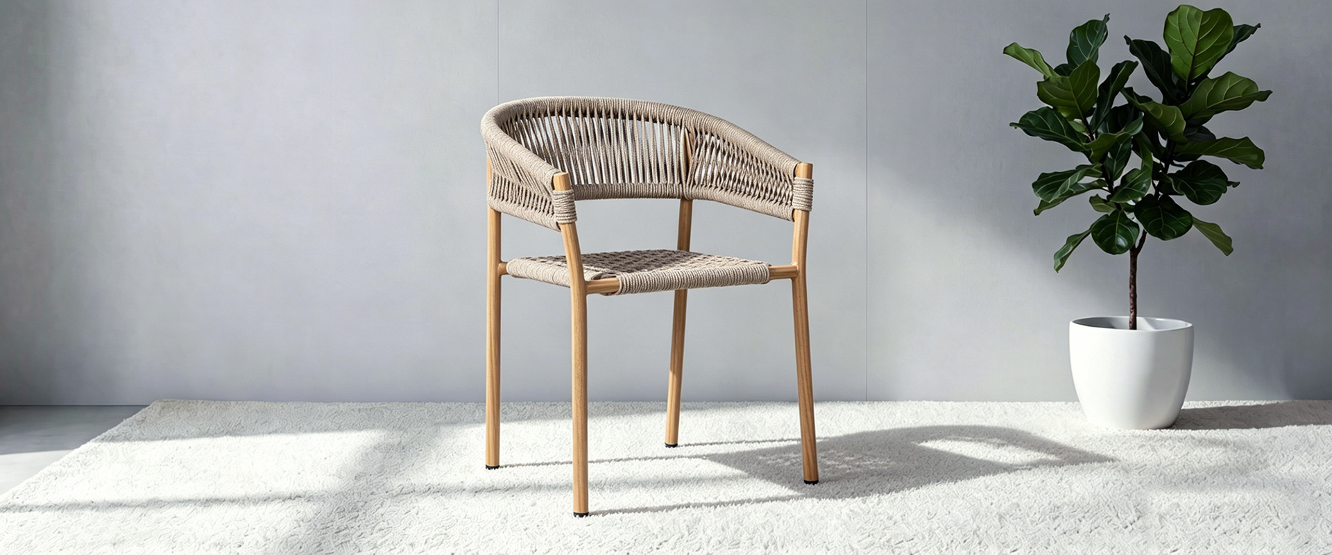 Commercial Outdoor Hotel Rope Weave Wood-Look Arm Chair