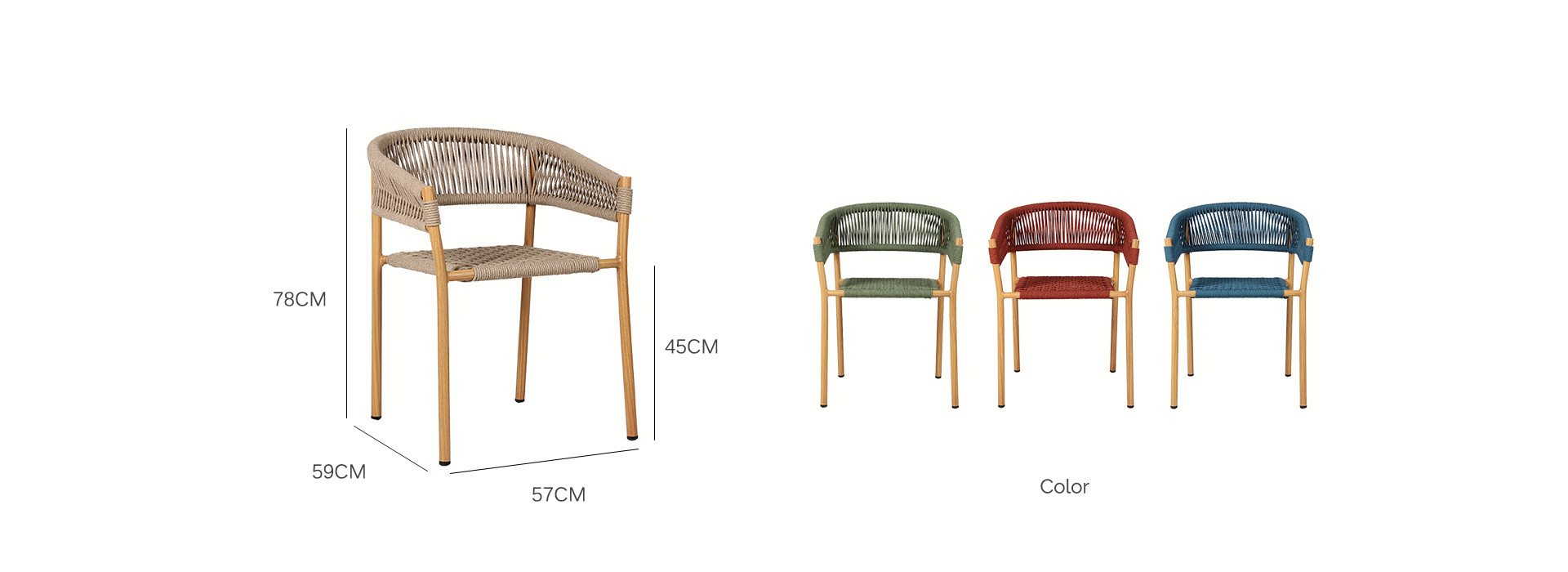 Commercial Outdoor Hotel Rope Weave Wood-Look Arm Chair