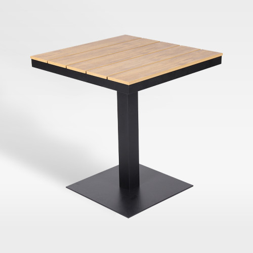 Square Slatted Plastic Wood Top Outdoor Hotel Dining Table