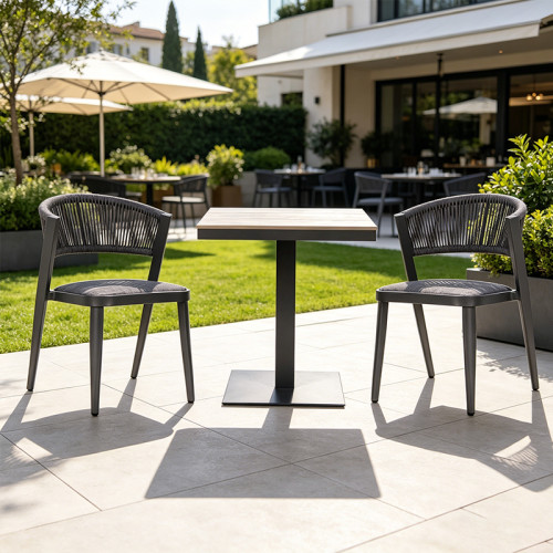 Square Slatted Plastic Wood Top Outdoor Hotel Dining Table