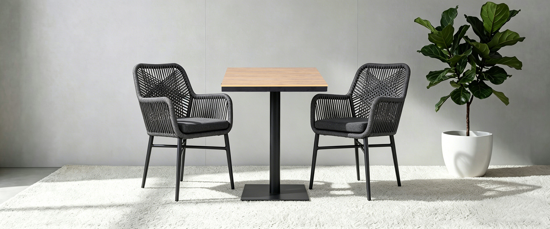 Square Slatted Plastic Wood Top Outdoor Hotel Dining Table