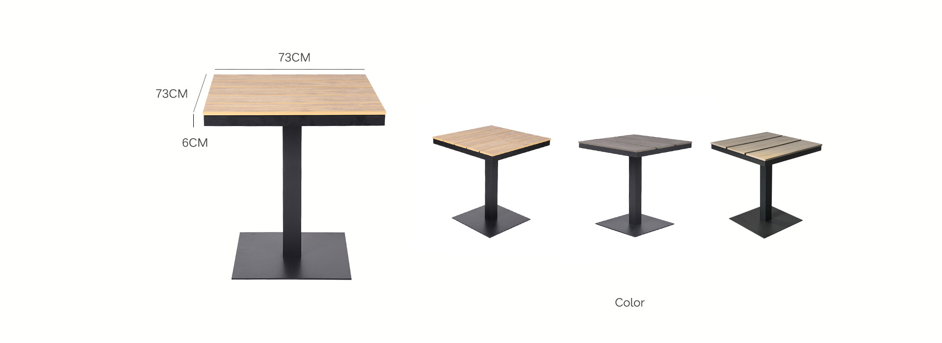 Square Slatted Plastic Wood Top Outdoor Hotel Dining Table