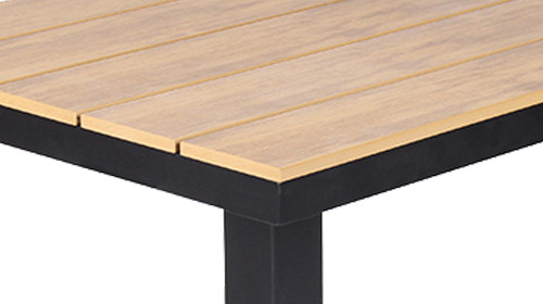 Square Slatted Plastic Wood Top Outdoor Hotel Dining Table