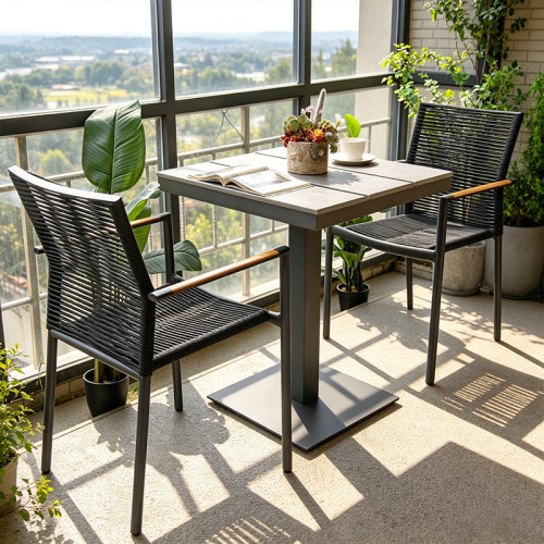 Square Slatted Plastic Wood Top Outdoor Hotel Dining Table
