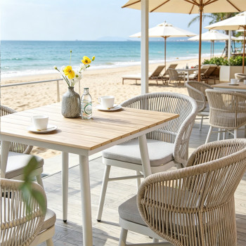 Lightweight Waterproof Wpc Top Aluminum Frame Outdoor Hotel Dining Table