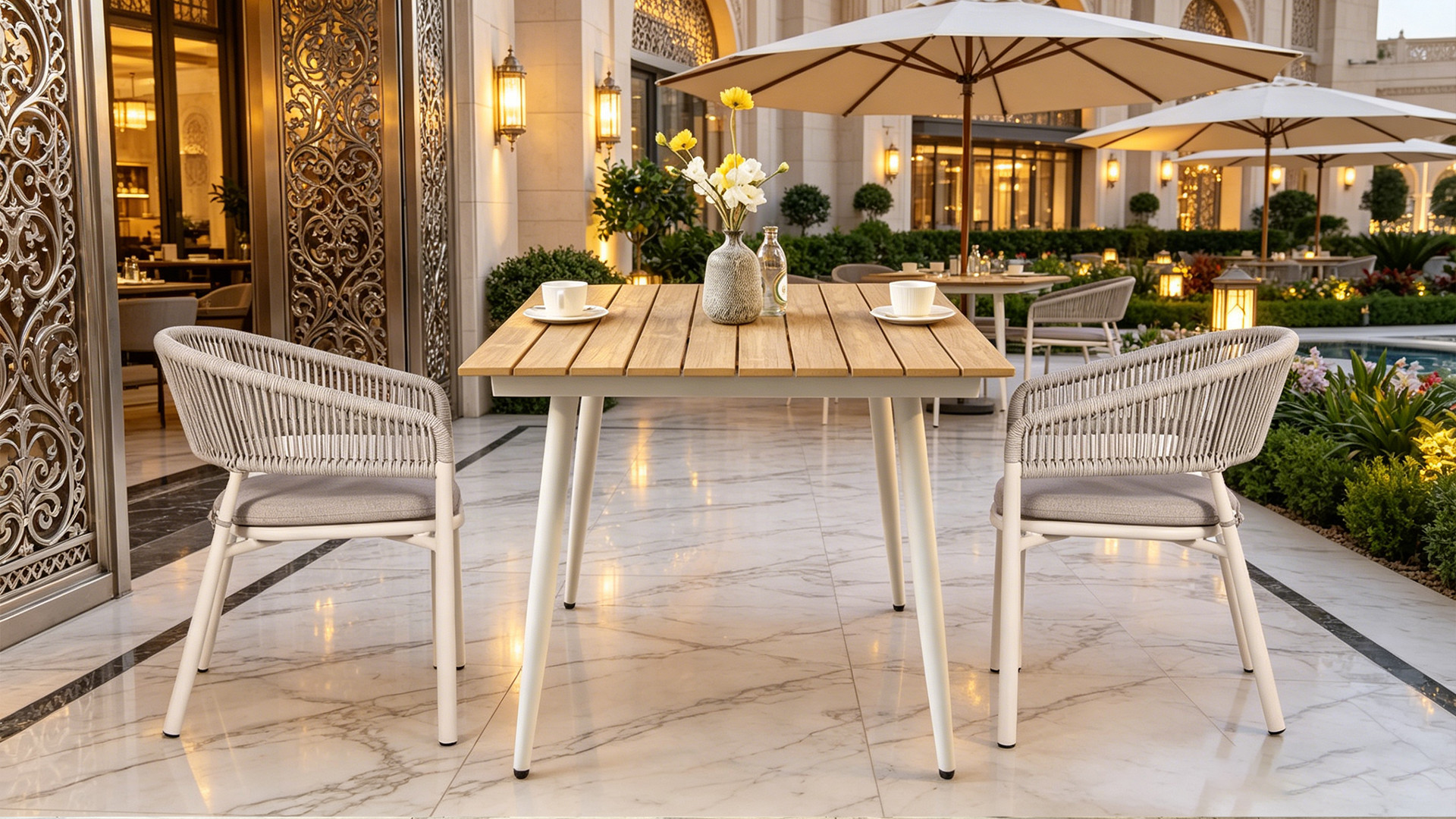 Lightweight Waterproof Wpc Top Aluminum Frame Outdoor Hotel Dining Table