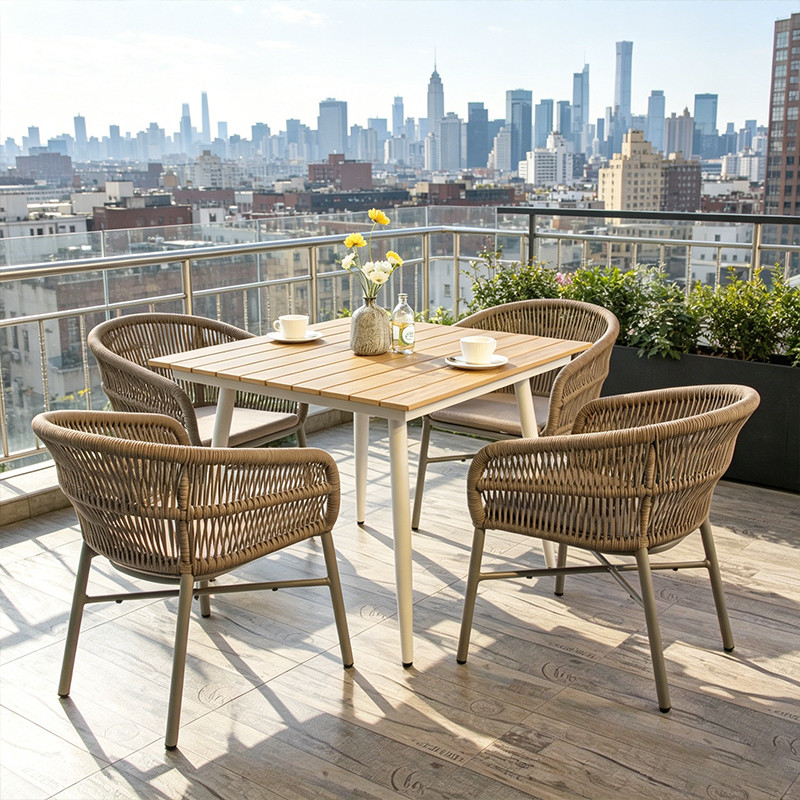 Lightweight Waterproof Wpc Top Aluminum Frame Outdoor Hotel Dining Table