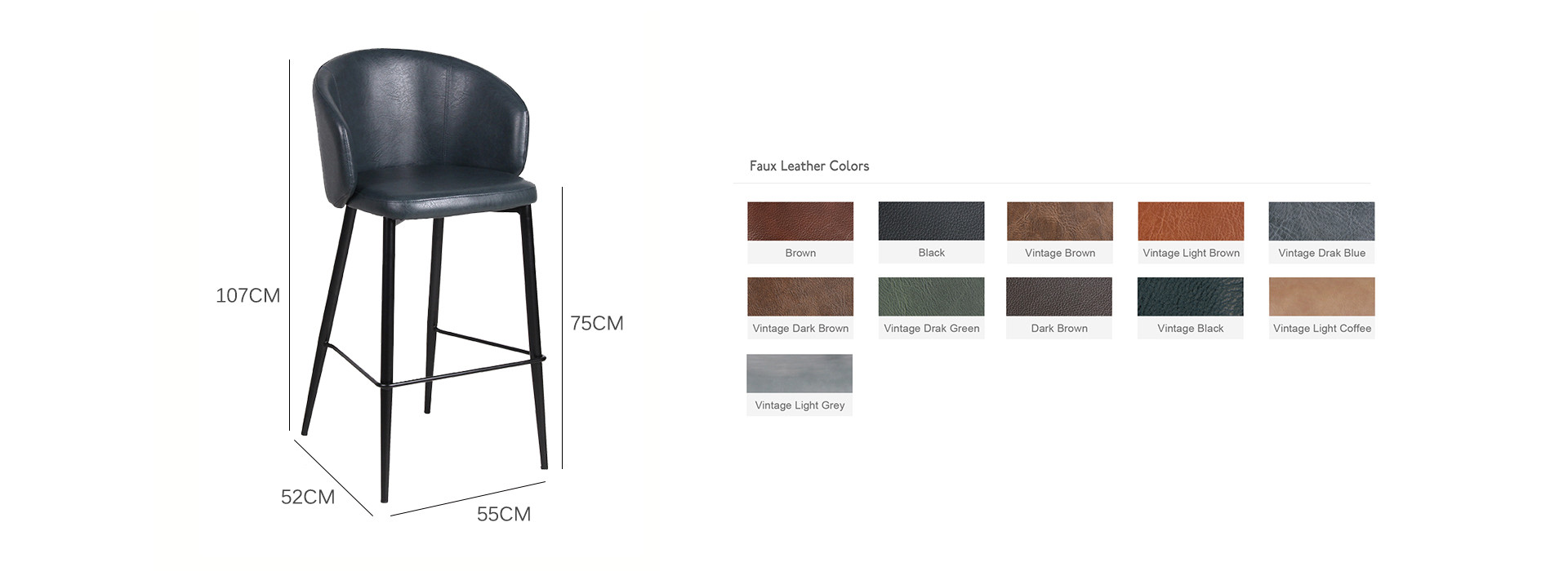 Metal Leg Faux Leather Upholstered Luxury Hotel Bar Chair