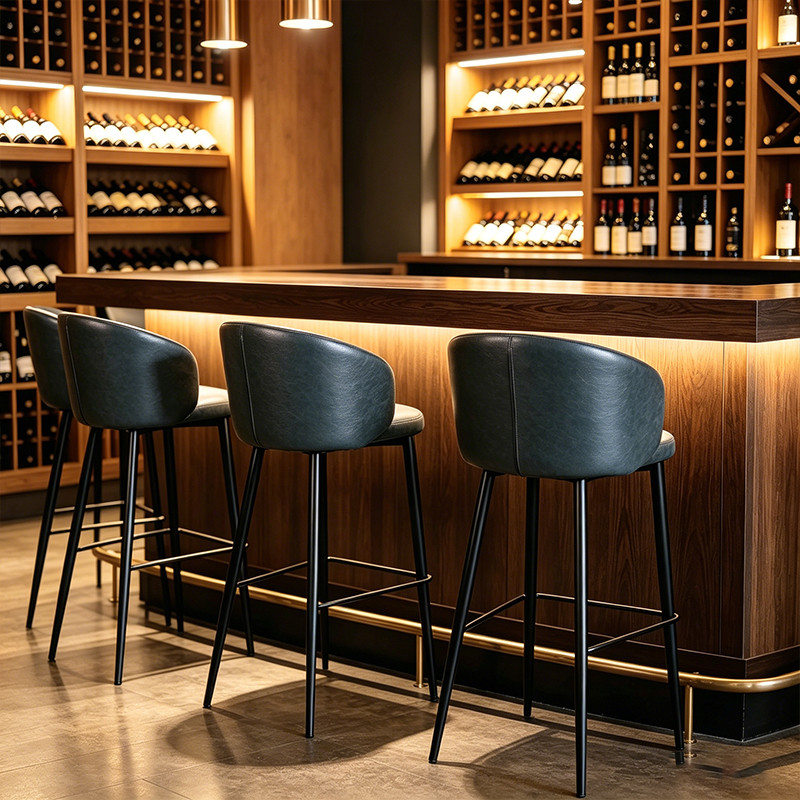 Metal Leg Faux Leather Upholstered Luxury Hotel Bar Chair