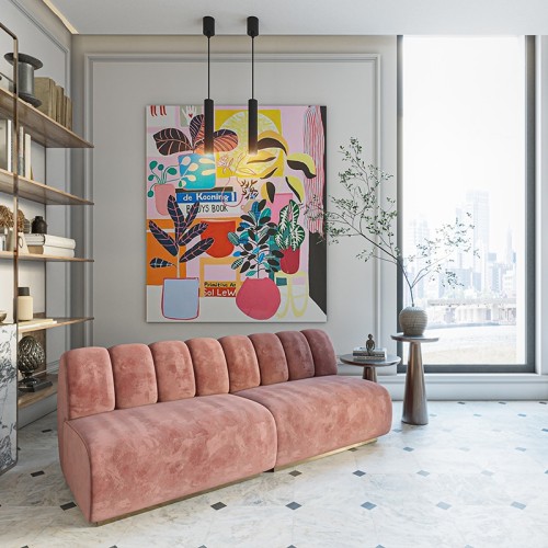 Comfortable Channel Tufted Fabric Sofa For Hotel Living Spaces