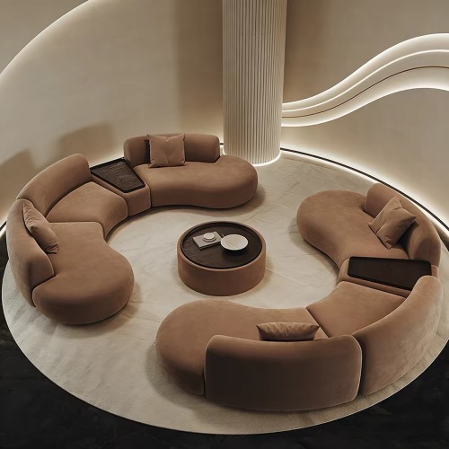 Plush Velvet Fabric Curved Sofa Designed For High-End Hospitality