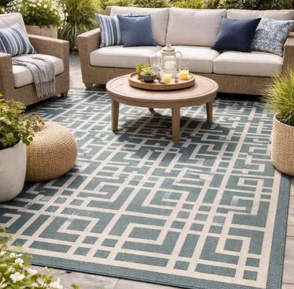 UV-Protected Geometric Pattern Outdoor Carpet With Non-Slip Backing For Hotel Resorts