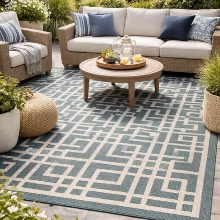 UV-Protected Geometric Pattern Outdoor Carpet With Non-Slip Backing For Hotel Resorts
