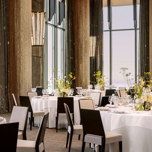 Luxury Event Table Decor With White Linens And Floral Arrangements For Hotel Ballroom