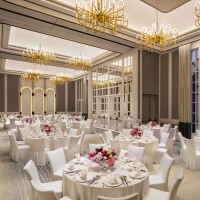 Luxury Event Table Decor With White Linens And Floral Arrangements For Hotel Ballroom