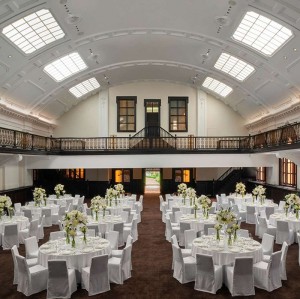 Luxury Event Table Decor With White Linens And Floral Arrangements For Hotel Ballroom