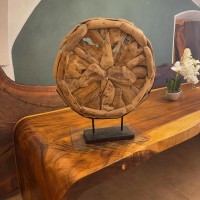 Artisanal Carved Wooden Figurine Handmade Rustic Wood Decor For Hotel Living Room