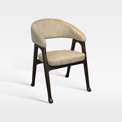 Modern Mid-Century Style Wood Frame Armchair With Velvet Upholstery For Hospitality Venues