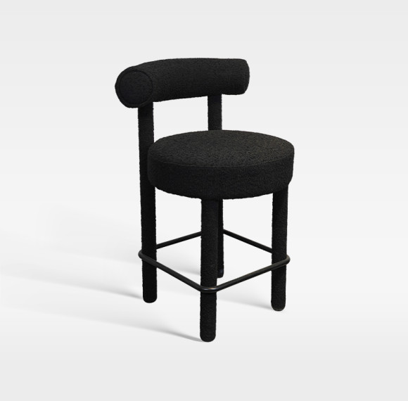 Black Upholstered Bar Chair With Backrest Footrest For Hotel Lobby Cafe Bar