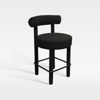 Black Upholstered Bar Chair With Backrest Footrest For Hotel Lobby Cafe Bar