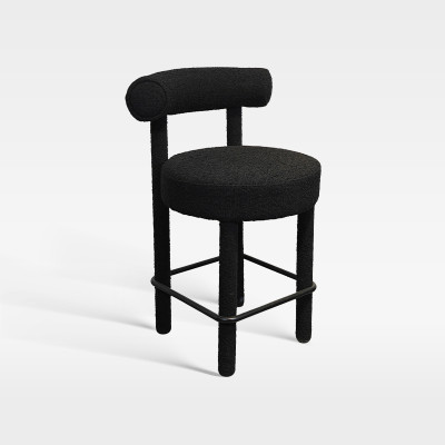 Black Upholstered Bar Chair With Backrest Footrest For Hotel Lobby Cafe Bar