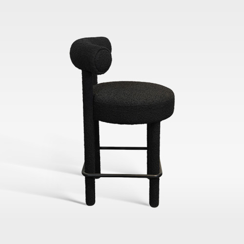 Black Upholstered Bar Chair With Backrest Footrest For Hotel Lobby Cafe Bar